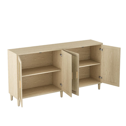 GDFStudio 70.08" Modern 4-Door Sideboard Buffet Cabinet, Rattan MDF Credenza Storage Cabinet with Adjustable Shelves, Bohe Console Table with Solid Wood Legs for Living Room Kitchen Hallway, Natural