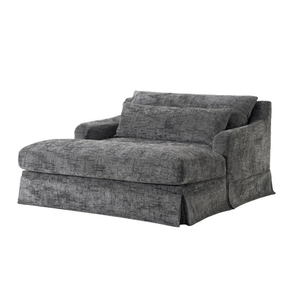 Merax Modern Indoor Chaise Lounge with Pillows, Oversized Chenille Upholstered Sleeper Sofa Bed with Armrests for Living Room, Apartment, Grey