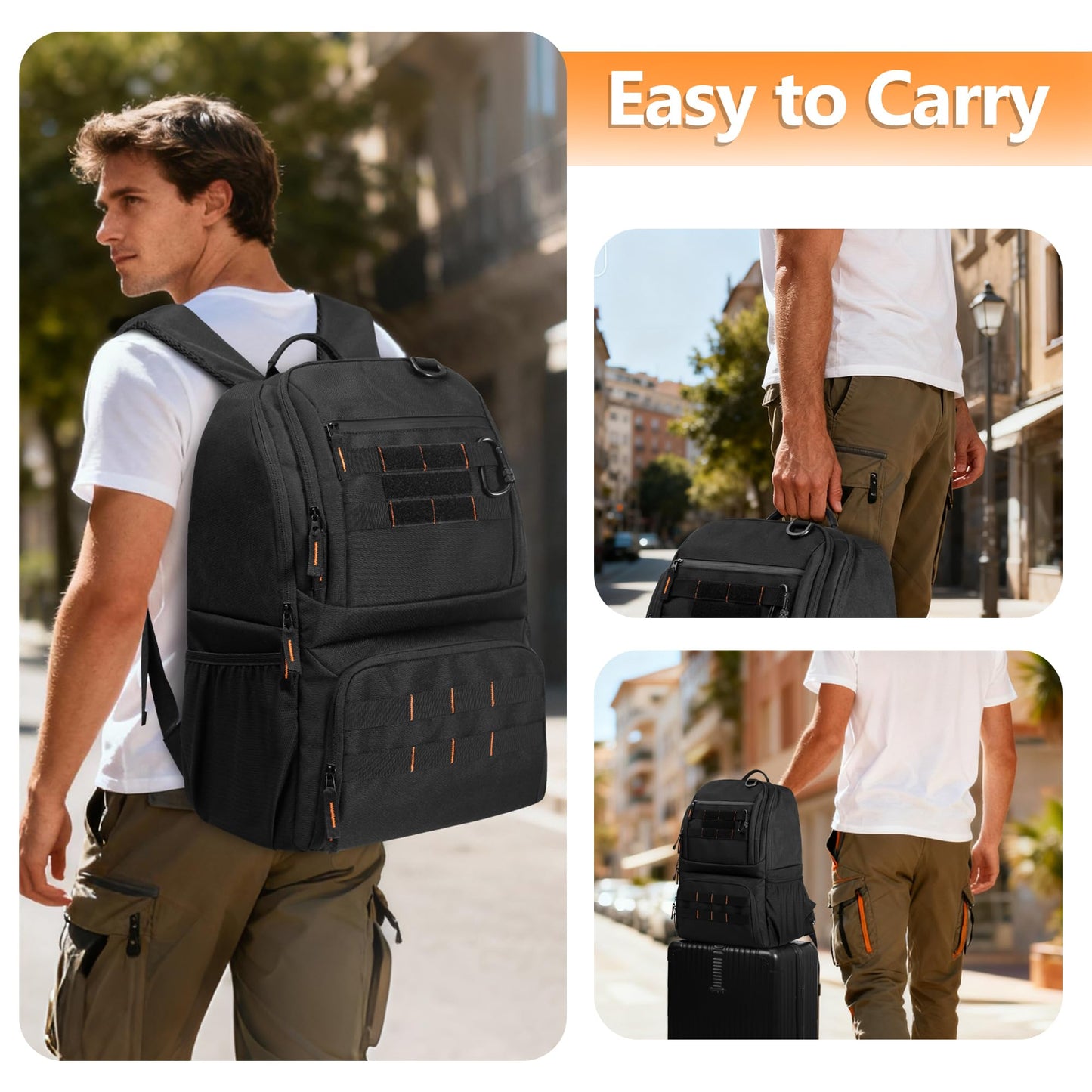 BAFASO Tactical Lunch Box for Women & Men, Lunch Backpack with Insulated Cooler Bag and 17 Inch Laptop Sleeve, Black