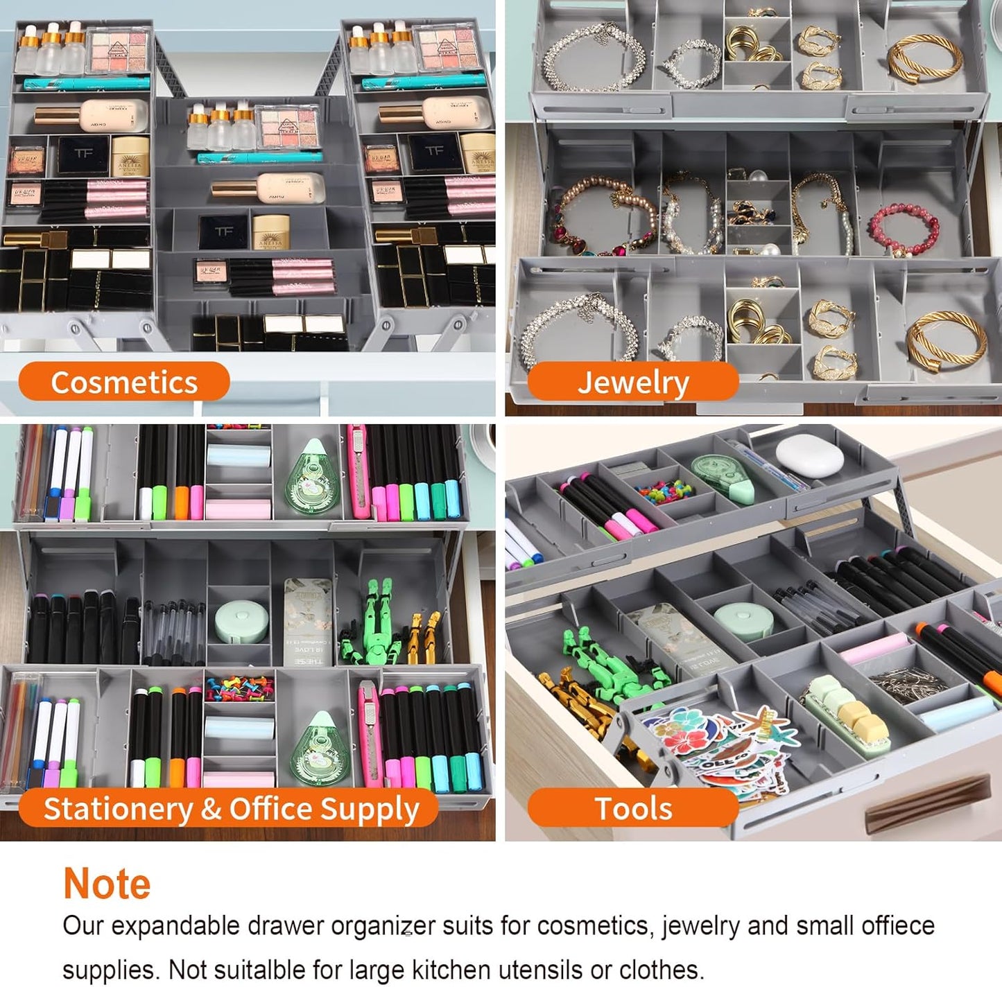 Drawer Organizer - 2/3 Tier Expandable Collapsible Tray with Adjustable Compartments for Cosmetics, Jewelry & Kitchen