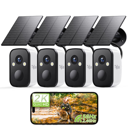 TIEJUS 2K 5G Security Cameras Wireless Outdoor, 4-Pack Solar-Powered Camera for Home with Full Color Night Vision, PIR Detection, IP66/Alexa/2 Way Talk, No Subscription, 5G/2.4GHz WiFi
