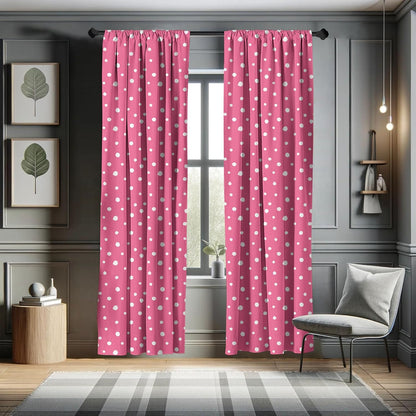 Ambesonne Pink Polka Dots Window Curtains - Monochrome Layout Pattern, Lightweight Decor 2-Panel Set with Rod Pocket,