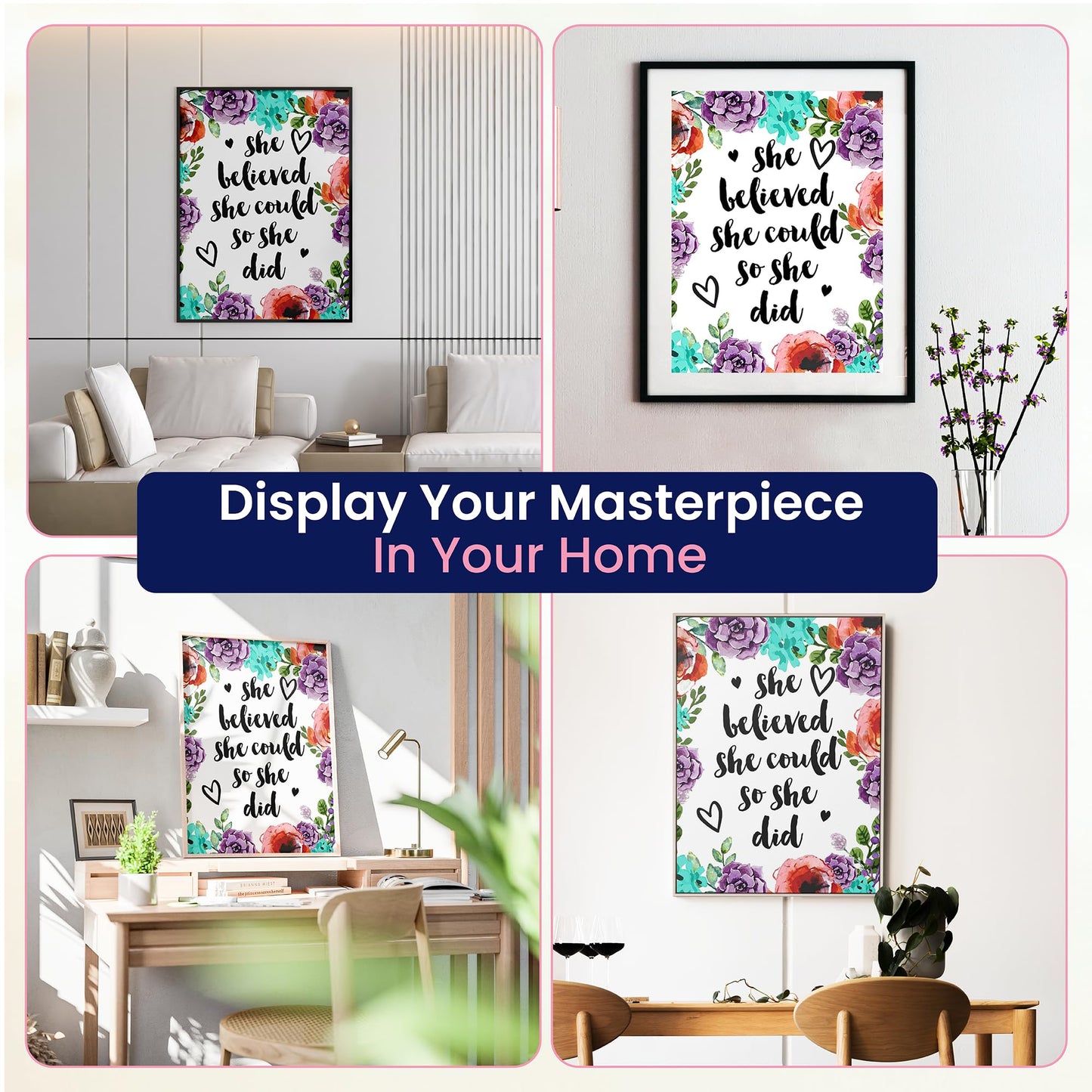 Modern Merch Inspirational Diamond Art for Adults DIY Motivational Quote Wall Art Floral 5D Diamond Painting for Adults, Flowers Cross Stitch Gem Art, Round Drill 12x16
