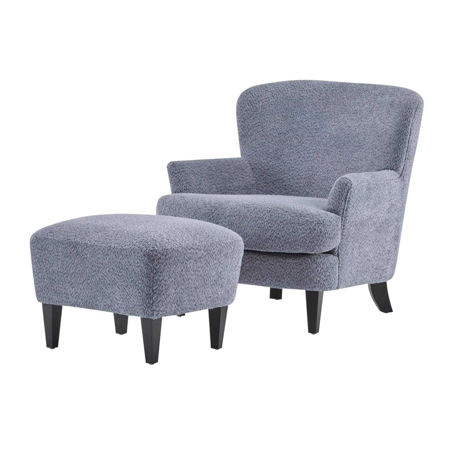 Merax Boucle Club Chair and Ottoman Set, Upholstered Accent Armchair with Ottoman, Modern Barrel Lounge Chair Set with Birch Wood Legs for Living Room Bedroom Office, Dusty Blue
