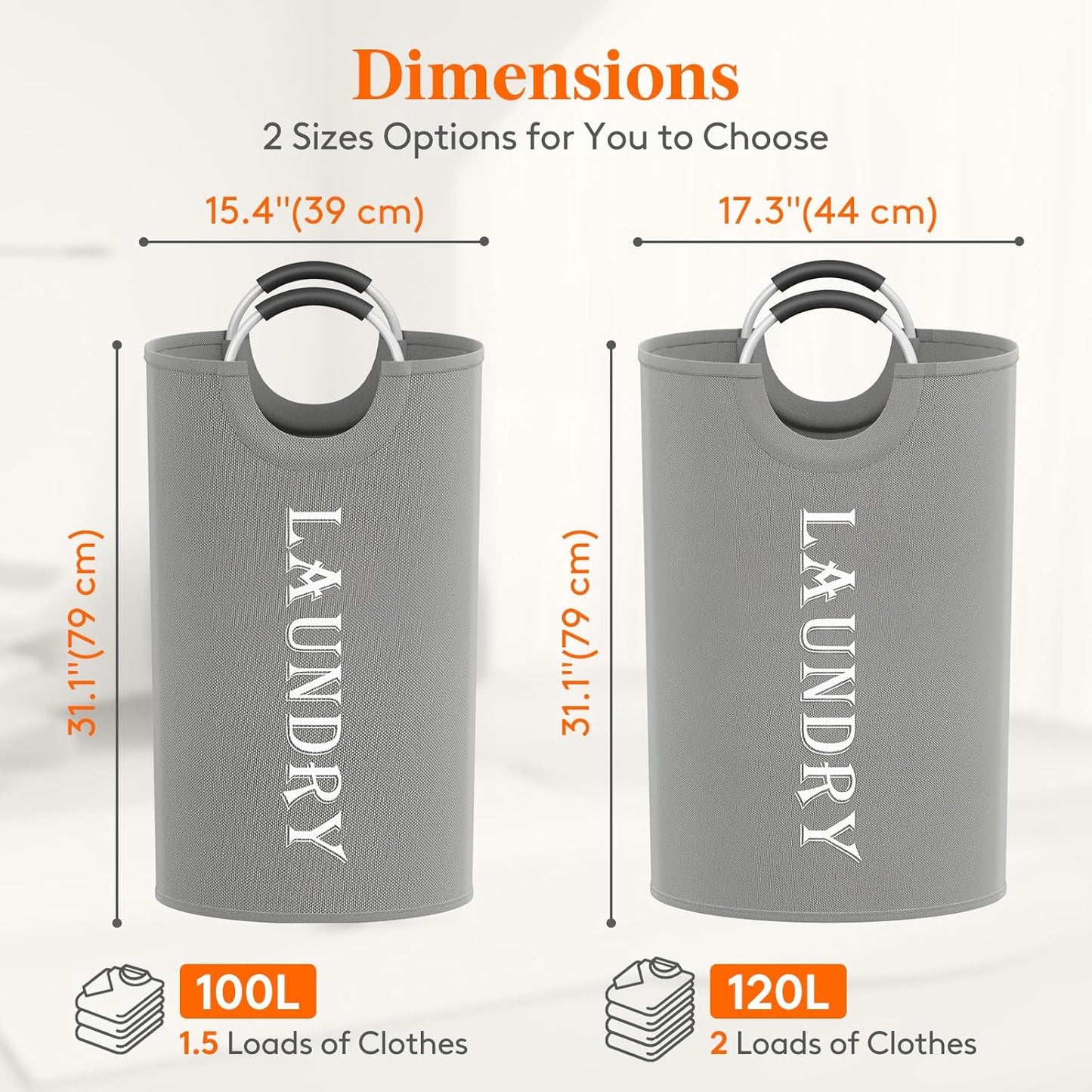 Lifewit 120L Large Laundry Basket, 2-Pack, Collapsible Hamper with Aluminum Handles, Waterproof for Laundry Room