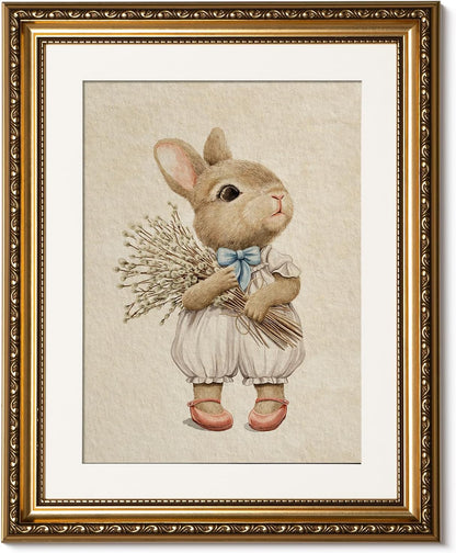 13x16 Inch ARPEOTCY Gold Framed Canvas Wall Art, Baby Rabbit Animal Art Prints, Cute Bunny Decor for Kids Girls Room