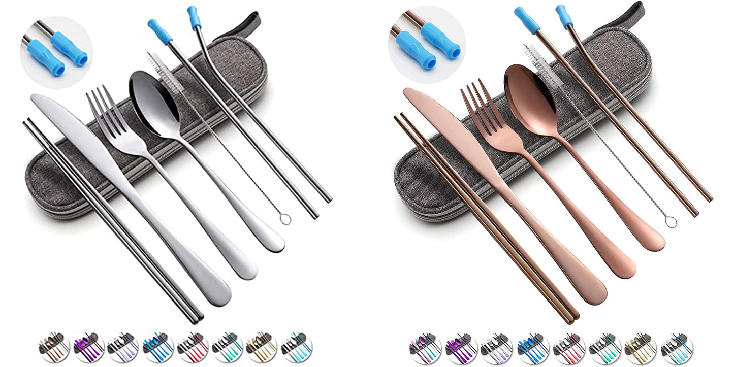[Together Save 5%] Travel Utensils Set with Case Reusable Stainless Steel Cutlery Set