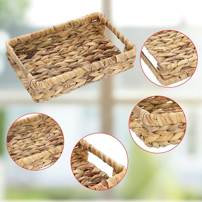 Sumnacon 9.8 Inch Bathroom Tray for Counter, Wicker Toilet Tank Organizer, Decorative Tray for Bathroom, Kitchen,