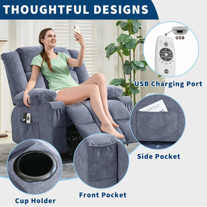 Garvee Power Lift Recliner Chair with Massage and Heat for Elderly Adults Lazy Boy Single Sofa Seat with 3 Positions 2 Side Pockets Cup Holders USB Ports Remote Control