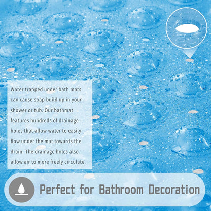 Yimobra Non Slip Bathtub Mat - 40 x 16 Inch, Extra Long Shower Mat with Drain Holes, Clear Blue