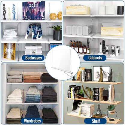 BAUMFEUER 12 Pack Clear Acrylic Shelf Dividers for Closet Shelf Organizer of Bedroom Kitchen Office Bathroom Organizer for Clothes Books Hats and Handbags