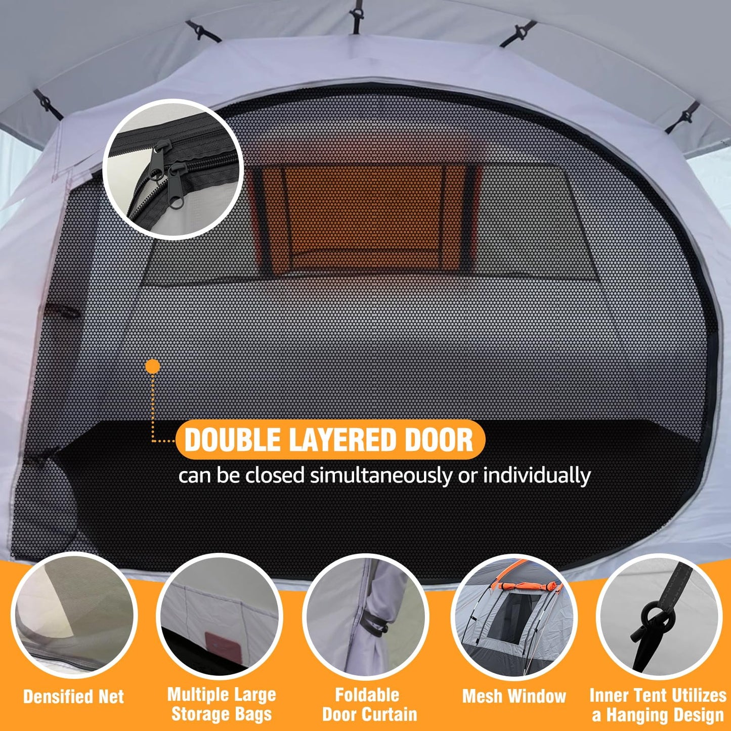 Chihee Camping Tents Tunnel Tent 4 Person Family Tents with 2 Doors Extra Weatherproof Outdoor Shelter 4 Seasons Tents with Double Waterproof Groundsheets Screened Room Porch Carry Bag for Travelling
