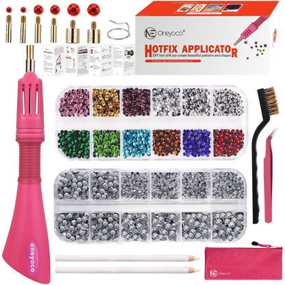 Oneyoco Hotfix Rhinestone Setter, Rhinestone Applicator Tool Kit with Rhinestones, Hot Fixed Wand for Clothes, Fabric Crafts