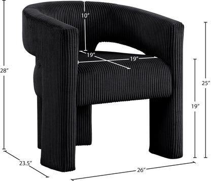 Meridian Furniture 11055Black-C Riz Collection Modern | Contemporary Accent/Dining Chair with Soft Black Microsuede Corduroy Fabric, Solid Wood Inner Frame, 26" W x 23.5" D x 28" H, Black