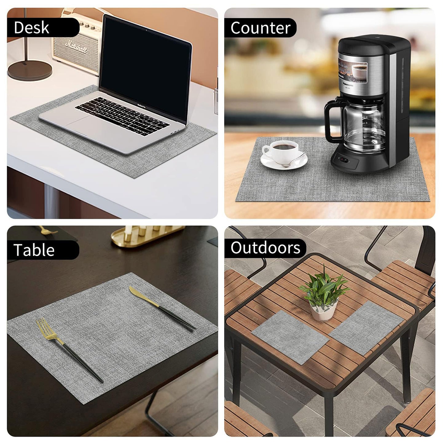 homing Faux Leather Heat Resistant Placemats Set of 6 – Waterproof Wipeable Dining PU Place Mats for Indoor & Outdoor, Easy to Clean - Light Grey