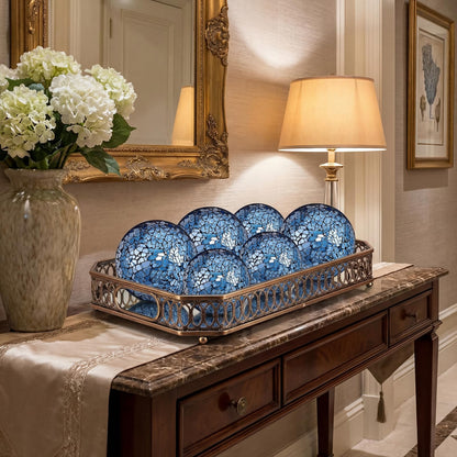 Qinyoung Blue 8 Pcs Decorative Ball for Bowls, 3'' 4'' Glass Mosaic Sphere Decorative Orbs for Centerpiece Bowls Vase Fillers, Wedding, Party, Coffee Table & Home Decor