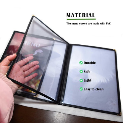 Restaurant Menu Covers Set 20 - Transparent Menu Covers 8.5" x 11" - 4 Page 8 View Menu Holder Black Folder for Bar Café