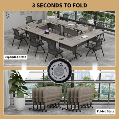 ZanyCajole 2PCS Folding Training Table with Wheels,Modular Conference Tables, 71IN Conference Room Table,Flip Top Mobile Meeting Tables for Office Seminar School Classroom,2-30 Person