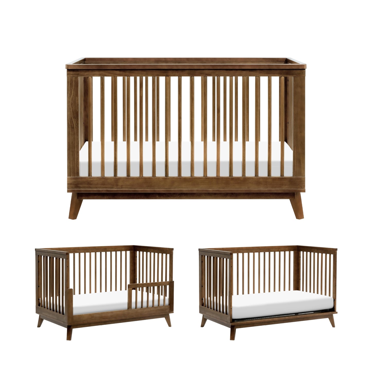 Babyletto Scoot 3-in-1 Convertible Crib with Toddler Bed Conversion Kit in Natural Walnut, Greenguard Gold Certified