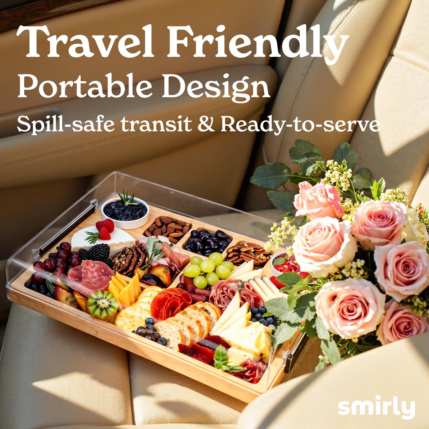 SMIRLY Charcuterie Boards with Lid Large Travel Cheese Charcuterie Boards with Lid, Portable Bamboo Cheese Platters Serving Tray for Home Kitchen Picnics, Housewarming Gifts Wedding Gifts for Couples