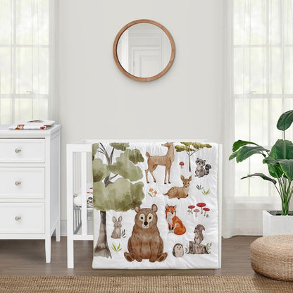 Sweet Jojo Designs Woodland Forest Animals Boy Girl Gender Neutral Unisex Baby Mini Crib Bedding Set Infant Nursery Room Newborn Blanket Portable Pack n Play Sheets 3p Bear Fox Hedgehog Deer Squirrel