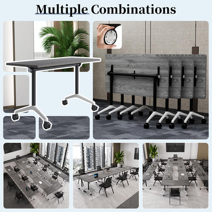 Modular Folding Conference Table with Wheels,6 Pack Mobile Conference Room Tables,Filp Top Rolling Meeting Training Tables for Office,Classroom,Library,Seminar,Boardroom,school(6pack,Grey,47in)