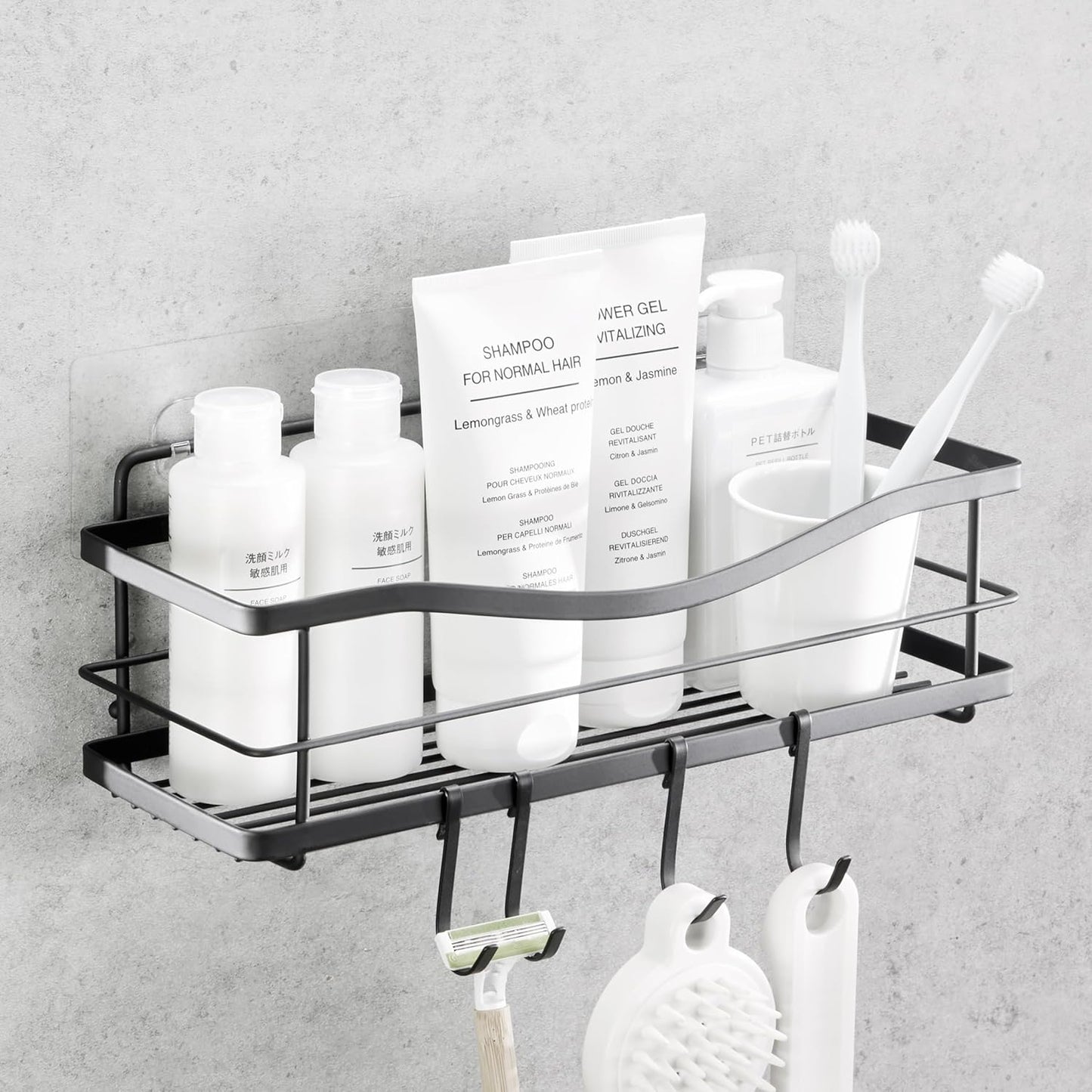 KINCMAX 4 Premium Shower Caddy - Self Adhesive Shower Shelf with Hooks - No Drill Large Capacity Stainless Steel Rack