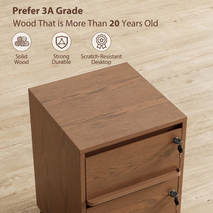 KungFuWood Wheeled Double-Drawer Filing Cabinet, Lockable Mobile File cabinets, Suitable for Home Offices or Storage cupboards for Storing Legal documents or Letter-Sized Files.