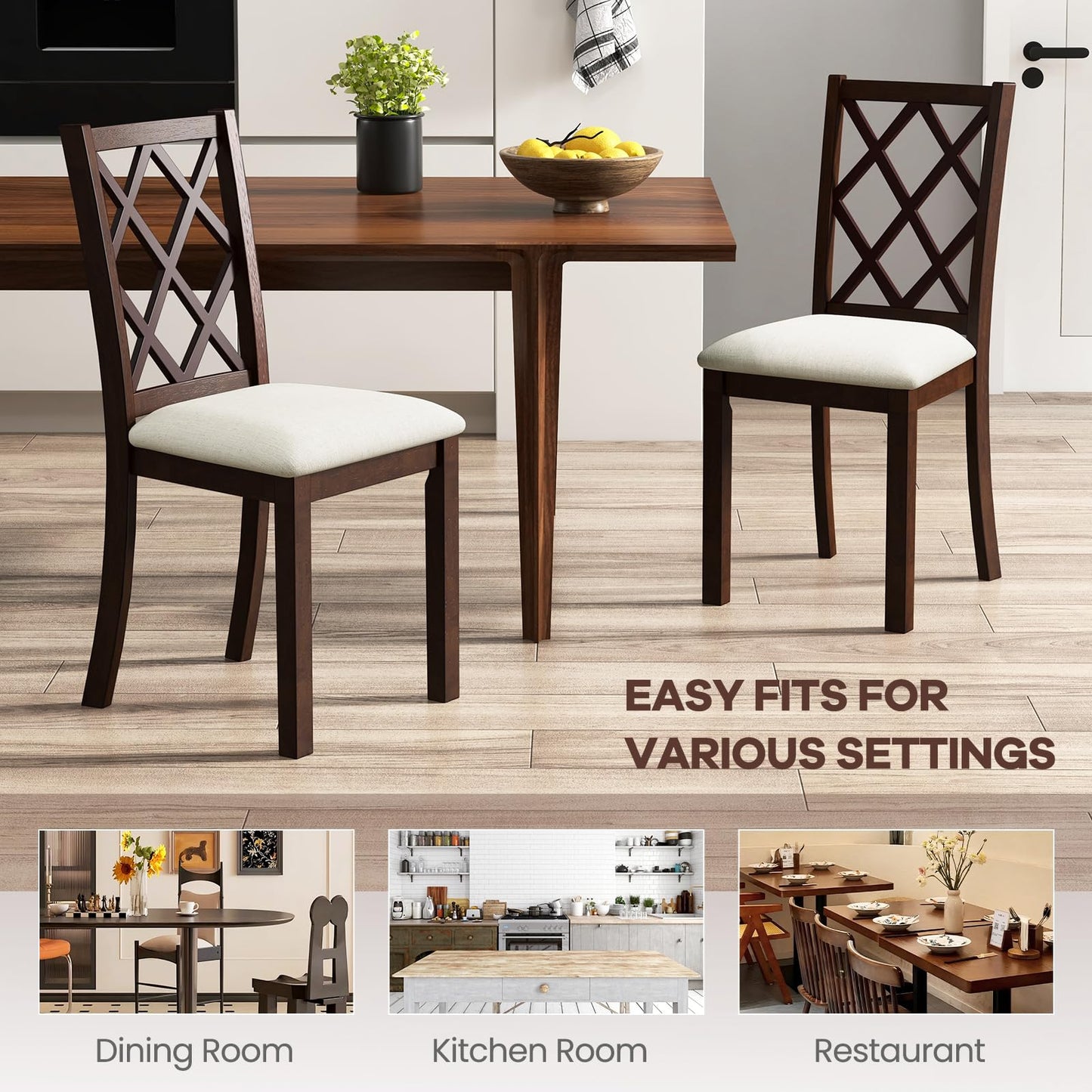 NAFORT Wooden Dining Chairs Set of 6, High Back Kitchen Chairs, Vintage Dining Room Chairs with Cushioned Seat, Solid Rubber Wood Legs, Max Load 400 Lbs, for Kitchen, Dining Room, Cafe, Restaurant