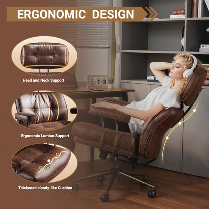 Home Office Chair,Ergonomic Computer Chair with Lumbar Support Adjustable Height,Mid-Century Modern Office Chair with Rolling Swivel Chair for Home Office Game Study(Suede Leather Chair,Dark Brown)