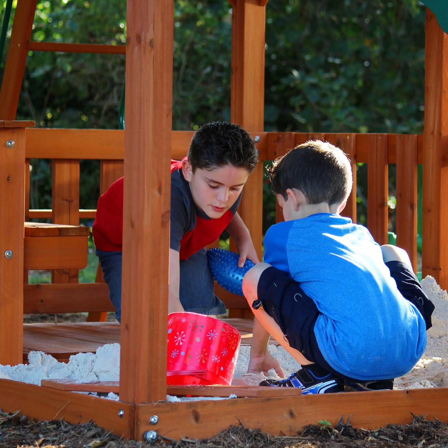 Backyard Discovery Skyfort II Cedar Wood Swing Set with Wave Slide, Raised Clubhouse, Crow's Nest, Monkey Bars, Balcony, Belt Swings, Trapeze, Rock Wall, Picnic Table, Sandbox, Ladder, Outdoor Playset