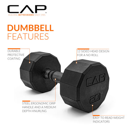 CAP Barbell Rubber Coated Dumbbell Weight Set with Vertical Rack | 100 lb, 150 lb, and 210 lb Options