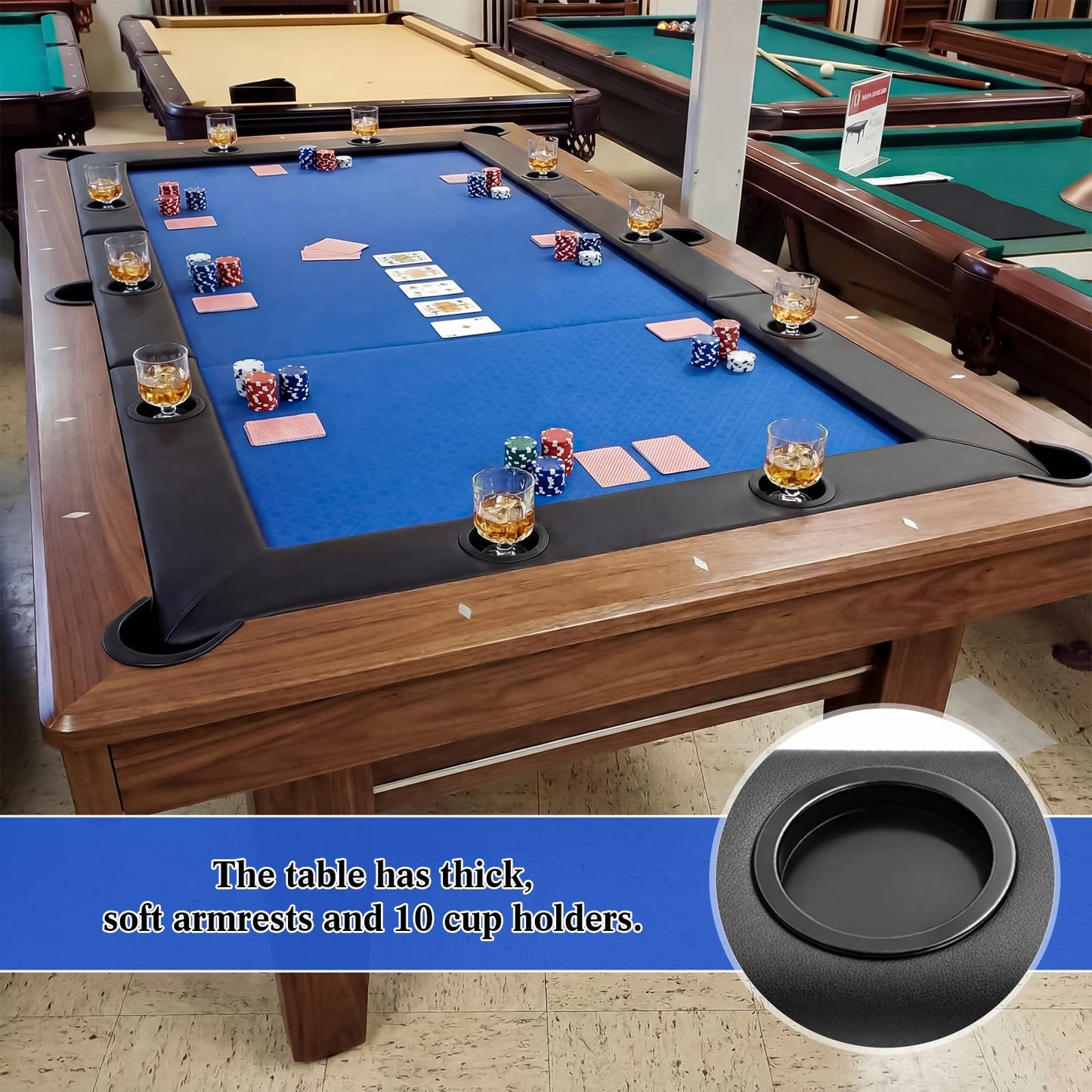 Hillsuren 86.2" x 43.5" Poker Table Tops for 8 Feet Pool Tables 10 Player Poker Table Game Billiard Pool Convertible Cover Mat Waterproof and Foldable, Blue