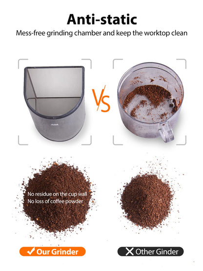 Aromaster Burr Coffee Grinder with 48 Gind Settings, Conical Coffee Bean Grinder for Home Use,Stainless Steel,40 Seconds Adjustable Timer,Anti-static,Easy to Clean with Brush