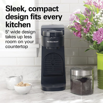 Hamilton Beach The Scoop Single Serve Coffee Maker & Fast Grounds Brewer for 8-14oz. Cups, Brews in Minutes, Black (47620), Next Gen