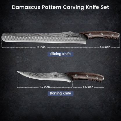 SYOKAMI Brisket Slicing Knife Set, Carving and Boning Knife for Meat & Turkey Cutting, Japanese Style High Carbon Steel Kitchen Knives Set For Home & BBQ, Wood Ergonomic Full Tang Handle, Gift for Mom