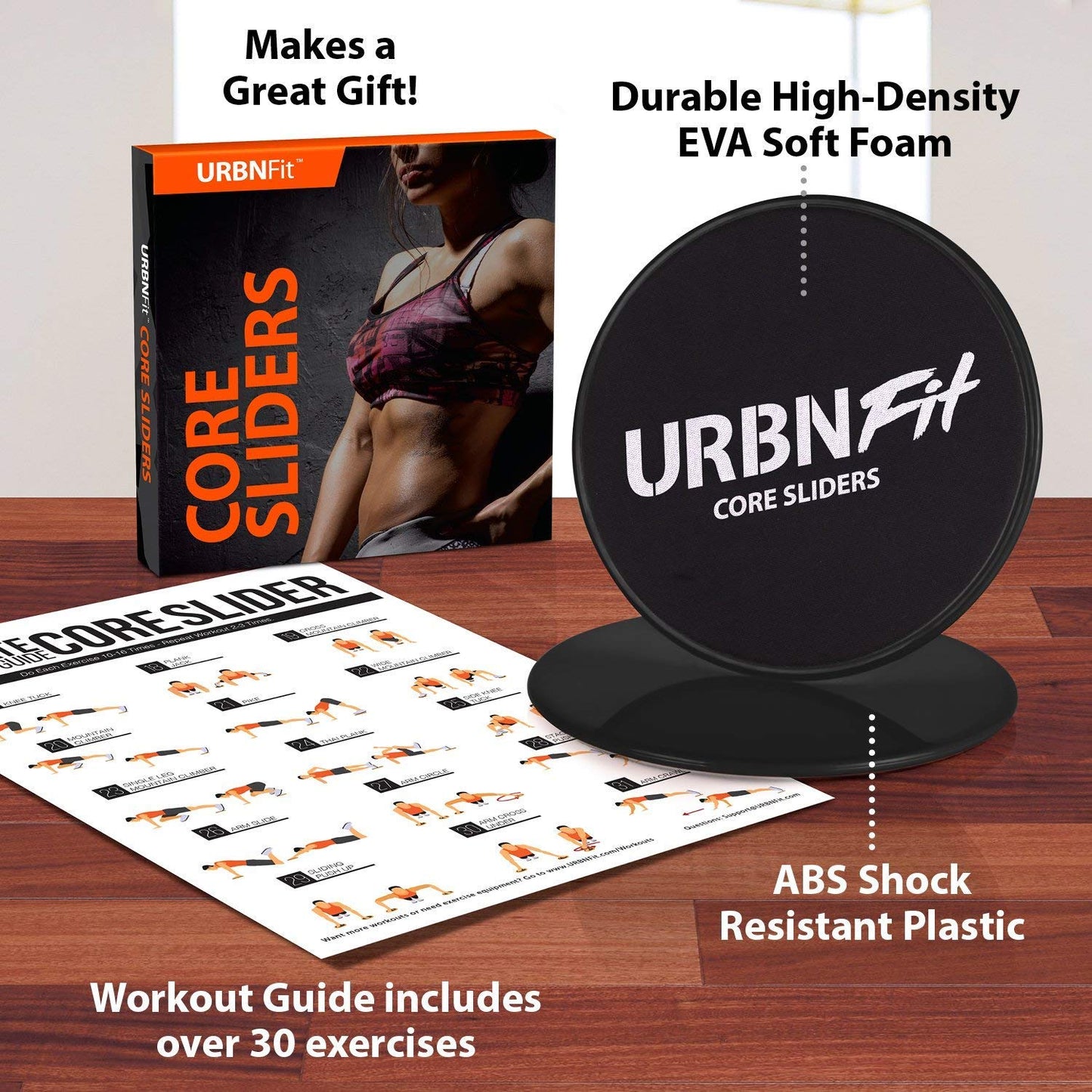 Gliding Discs Core Sliders - Dual Sided Exercise Disc For Smooth Sliding On Carpet And Hardwood Floors - Gliders Workout Legs, Arms Back, Abs At Home or Gym or Travel - Fitness Equipment (black)