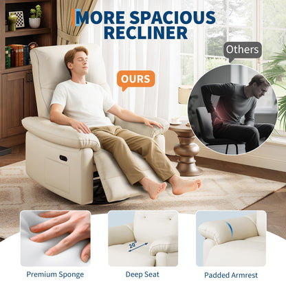Garvee Power Recliner Chair with 270° Swivel and Rocking, Electric Glider Nursery Chair with USB Charging Port, PU Leather Upholstery and Button Tufted Backrest for Living Room, Cream