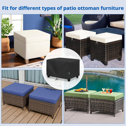 34W 24D 17H, SunPatio Outdoor Ottoman Cover, Waterproof Rectangle Coffee Table Cover, Patio Furniture Covers Side Table