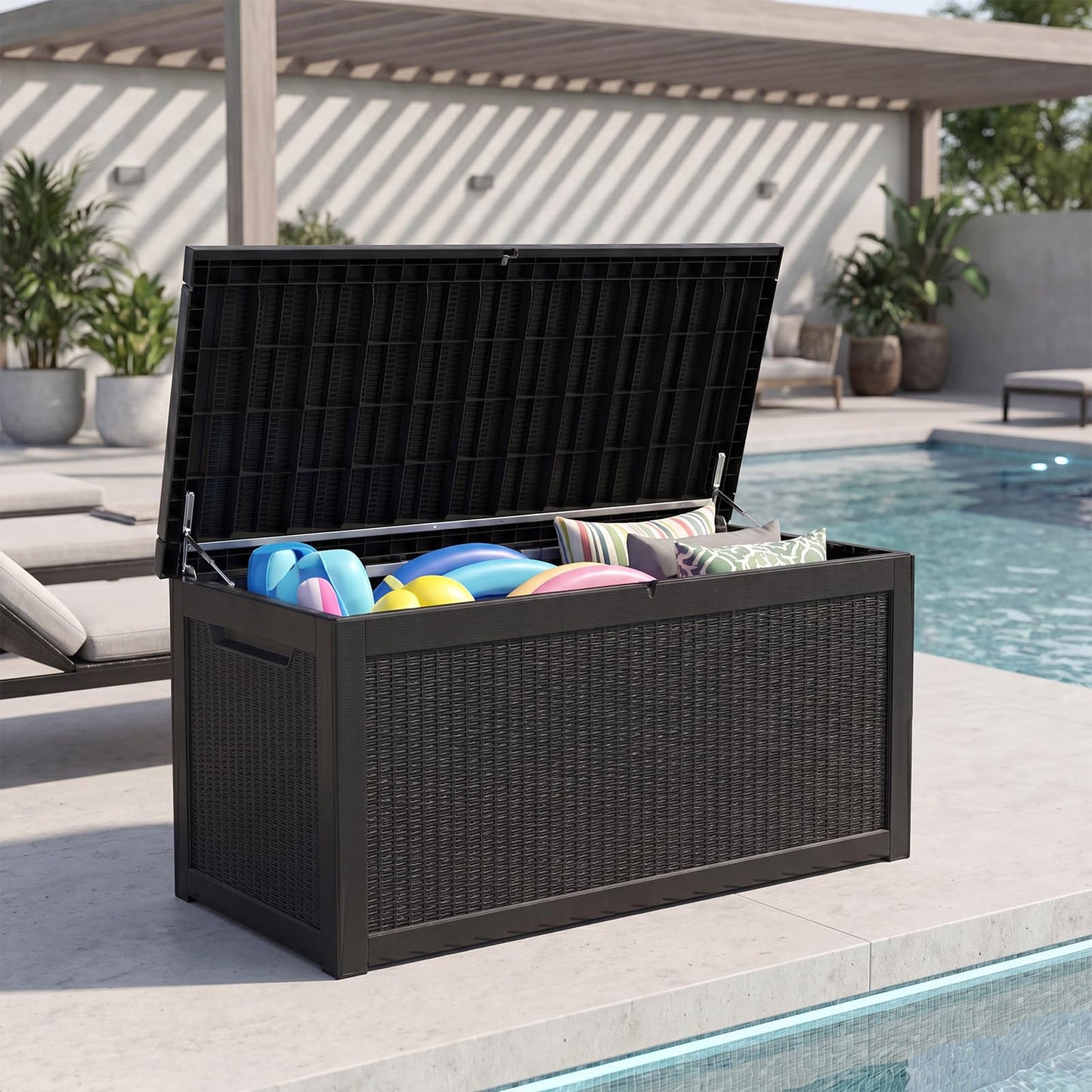 319 Gallon Extra Large Outdoor Storage Box, Waterproof Deck Box with Lockable Lid, Resin Outside Storage Box for Patio Furniture, Pool Accessories, Garden Tools, Storage Bench for Backyard,Porch,Black