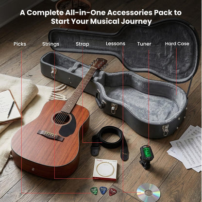 Fender CD-60S Solid Top Dreadnought Acoustic Guitar - All Mahogany Bundle with Hard Case, Tuner, Strap, Strings, Picks, and Austin Bazaar Instructional DVD