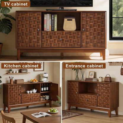 ZIXUANXIMU 56" Multi-Use TV Stand Cabinet, Mid Century Sideboard Buffet Cabinet with Storage, Entertainment Center, Kitchen Storage Cabinet, Dining Buffet & Entryway Console Table