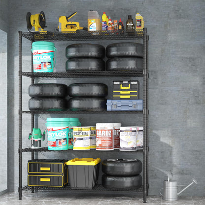 Homdox Heavy Duty Storage Shelves, 5 Tier Wire Shelving Unit with Wheels, Commercial Adjustable Metal Shelves for Storage, Garage Rack Pantry Shelves Kitchen Shelving, 24"x60"x82", Black