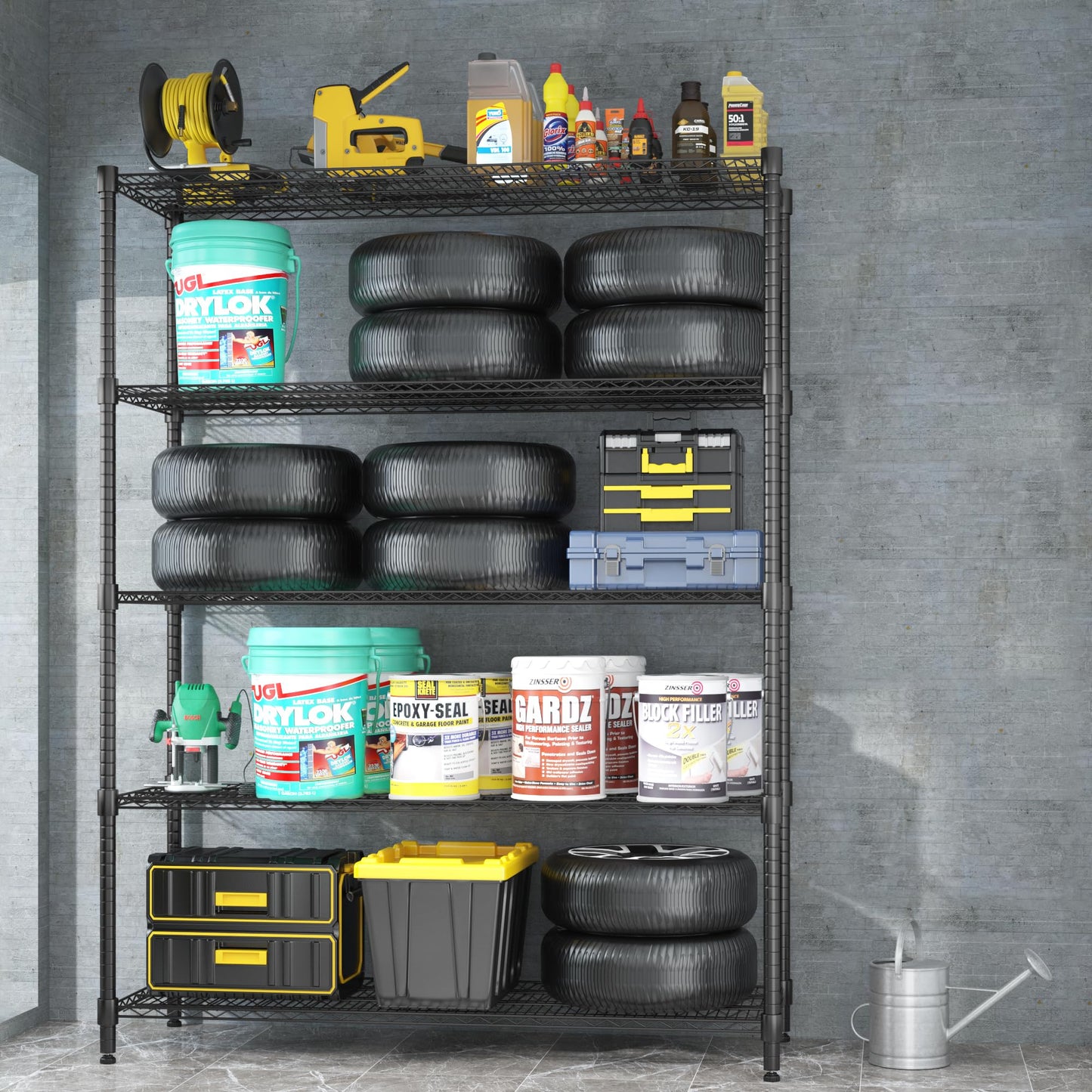 Homdox 5 Tier Storage Racks and Shelving, 24"x60"x82" Heavy Duty Metal Shelves for Storage, 3000LBS Commercial Adjustable Wire Shelving Unit on Wheels for Garage, Pantry, Kitchen, Warehouses, Chrome