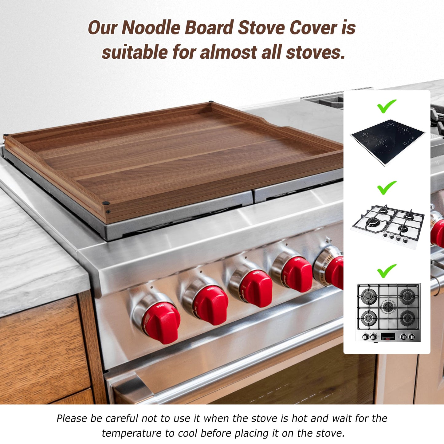 Wolki Noodle Board Stove Covers - 30"L x 22"W x 2.5"Th Heavy-Duty Gas & Electric Stove Top Cover with Built-in Handles for RV and Wooden Serving Tray