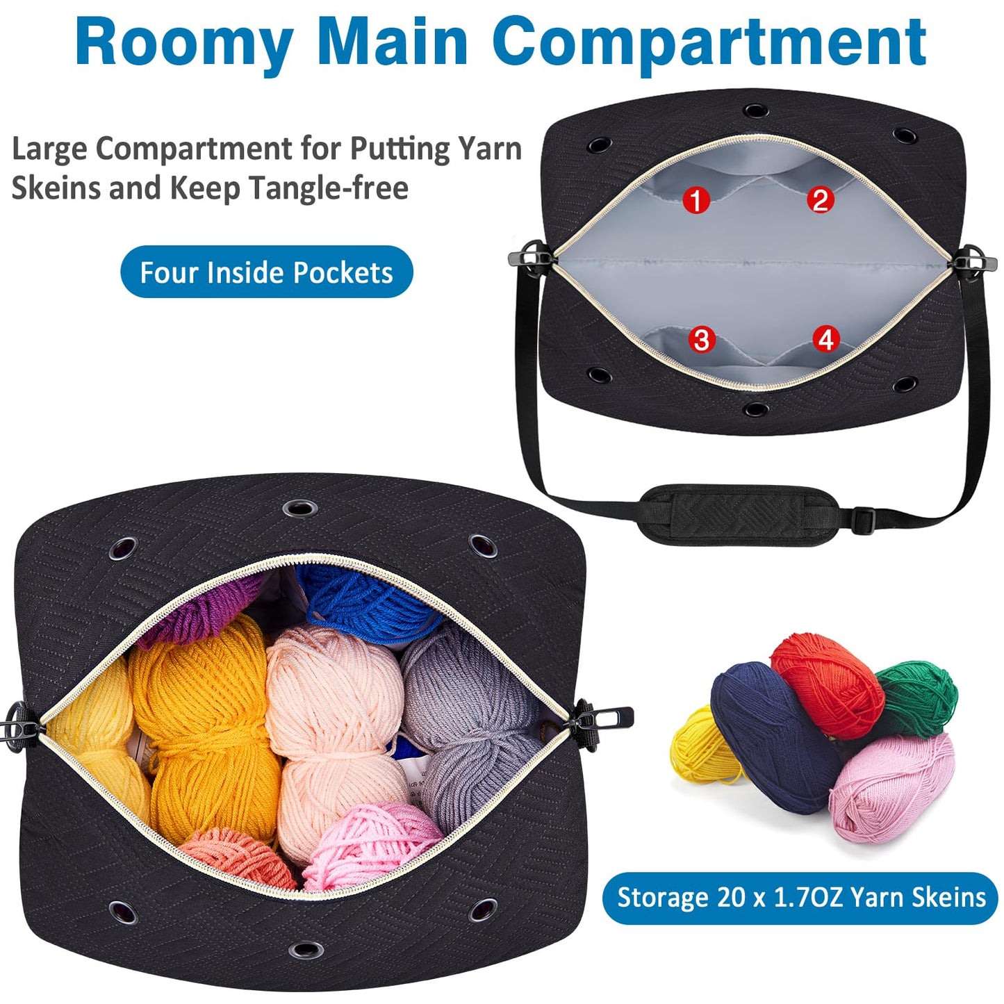 IBFUN Crochet Yarn Knitting Bag 2 Pcs Yarn Storage Organizer Crocheting Bags for Beginners with Shoulder Strap for Knit Accessories Needles Hooks