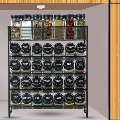 28 Set Countertop, Skiileor Spice Rack Organizer with Spice Jars, Black LidsSpice Labels, Chalk pen and Funnel