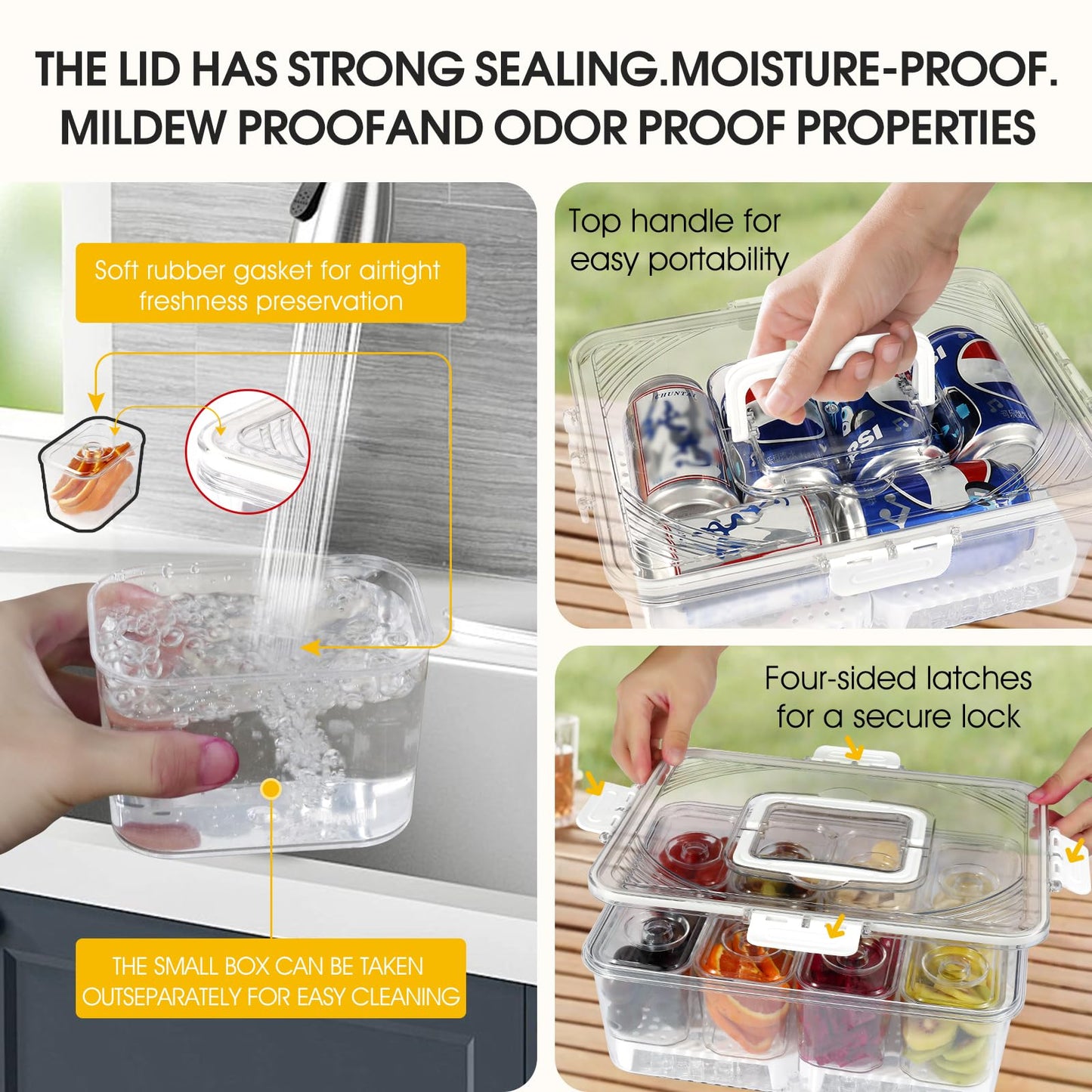 8 Compartment Snack Box with Ice Compartment, Leakproof Portable Cold Food Storage Container, Acrylic Airtight Food Tray for Long Haul Truckers Long Distance Drivers, Road Trip Car Cab Food Organizer