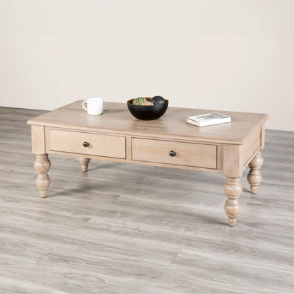Furniture of America Shelimar Transitional Solid Wood 52-inch Rectangular Coffee Table, 2 Soft-Closing Drawers and Ball-Bearing Glide for Living Room, Light Washed White