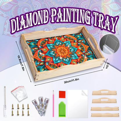EWJRNSF Diamond Art Kits for Adults Wooden Serving Trays with Handles, 5D Diamond Painting Big Gem Arts and Craft Gifts Trays Decor Gift Home Decor 7.8x11.8 Inches Mandala E